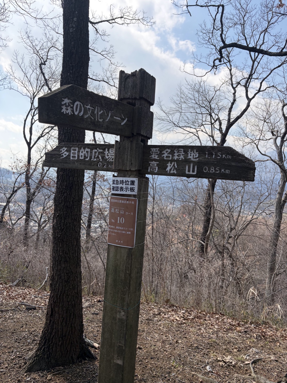 Trail signpost showing Takamatsu-yama 0.85km