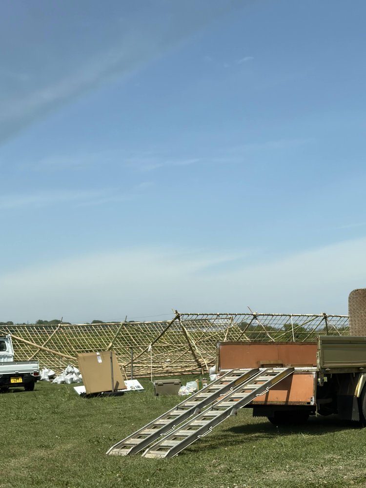 Close-up of the bamboo frame of the giant kite